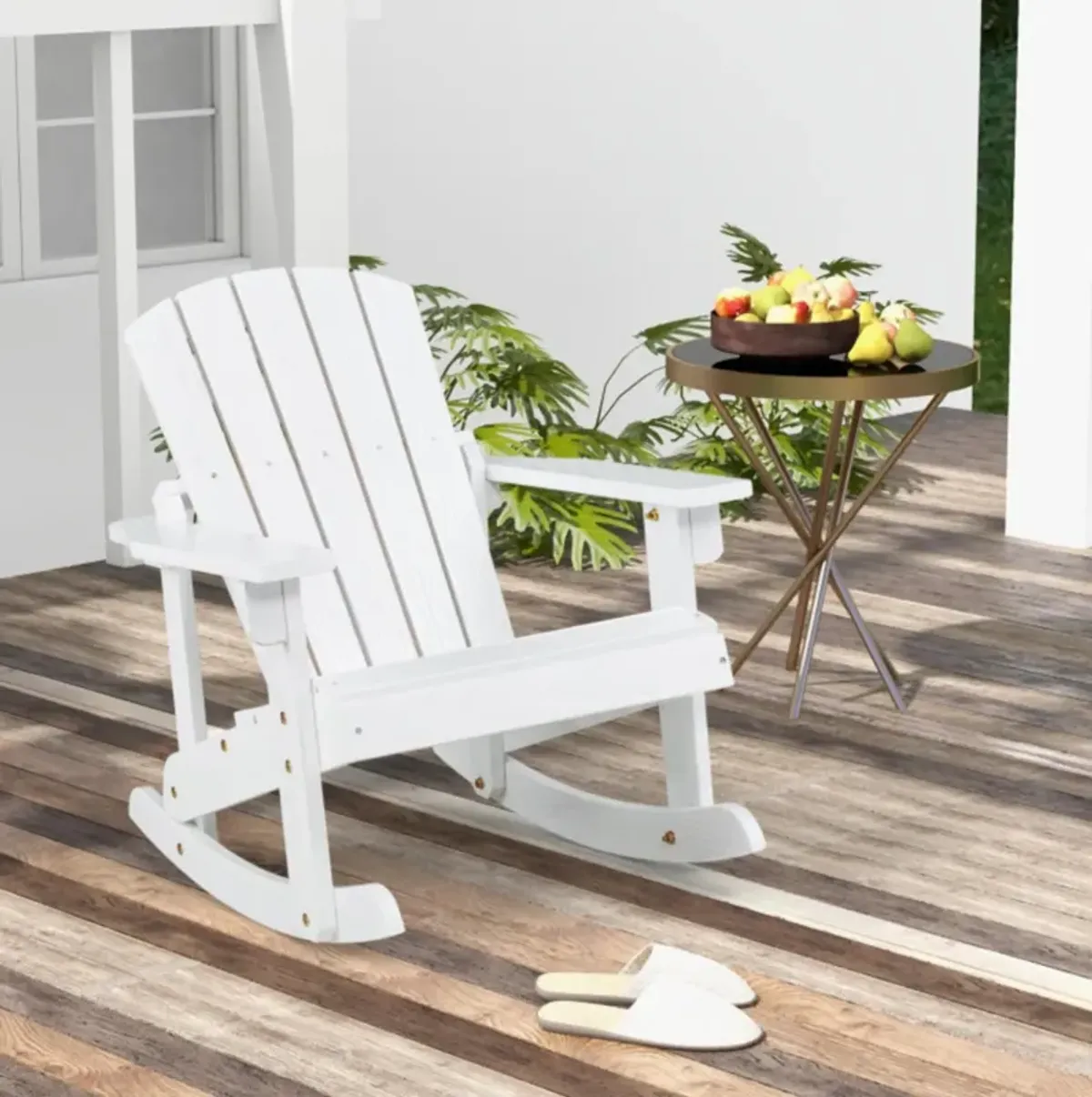 Hivvago Outdoor Wooden Kid Adirondack Rocking Chair with Slatted Seat