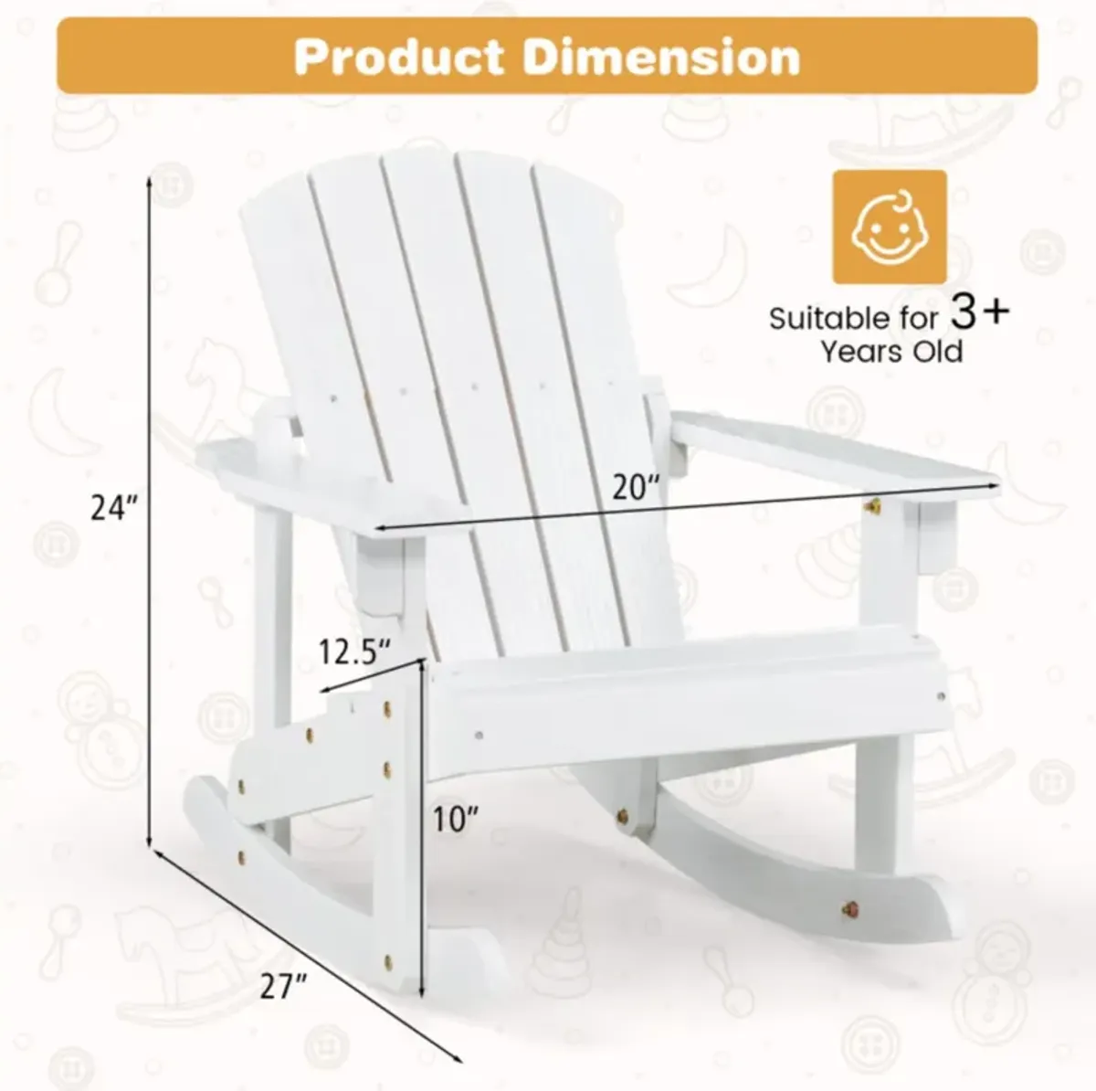 Hivvago Outdoor Wooden Kid Adirondack Rocking Chair with Slatted Seat