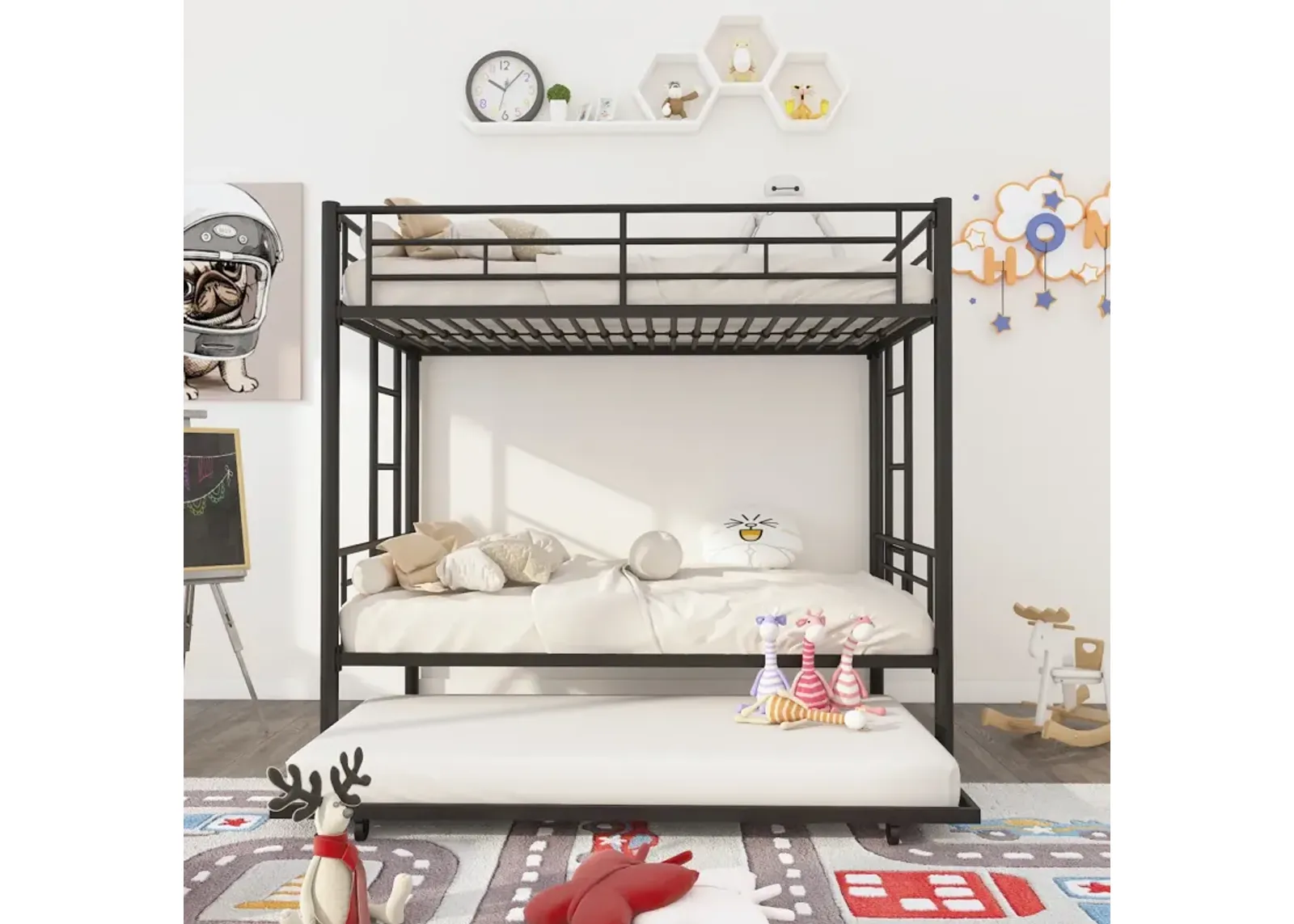 Twin Over Twin Metal Bunk Bed Frame With Trundle