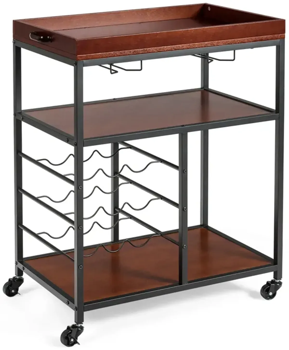 3 Tiers Storage Bar Serving Cart with Wine Rack