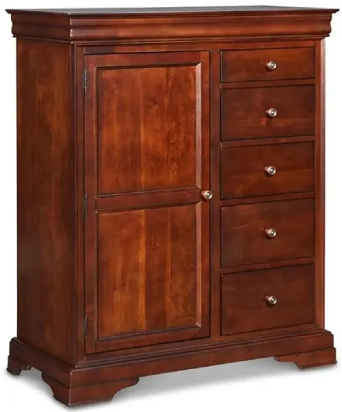 New Classic Furniture Versailles Solid Wood 5-Drawer Door Chest in Bordeaux Cherry