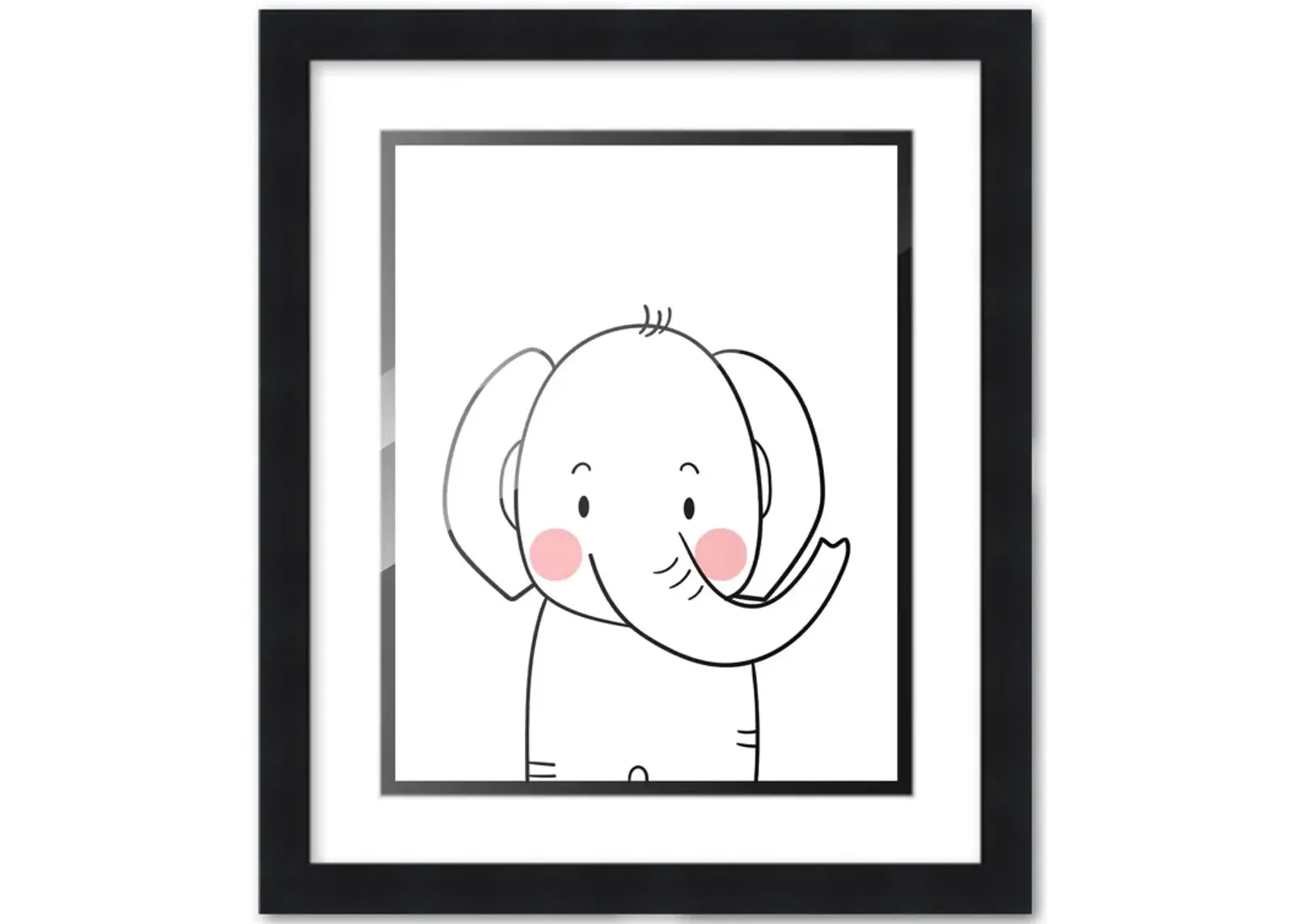 8x10 Framed Nursery Wall Art Black & White Elephant Poster with White Mat in a 10x12 Black Wood Frame