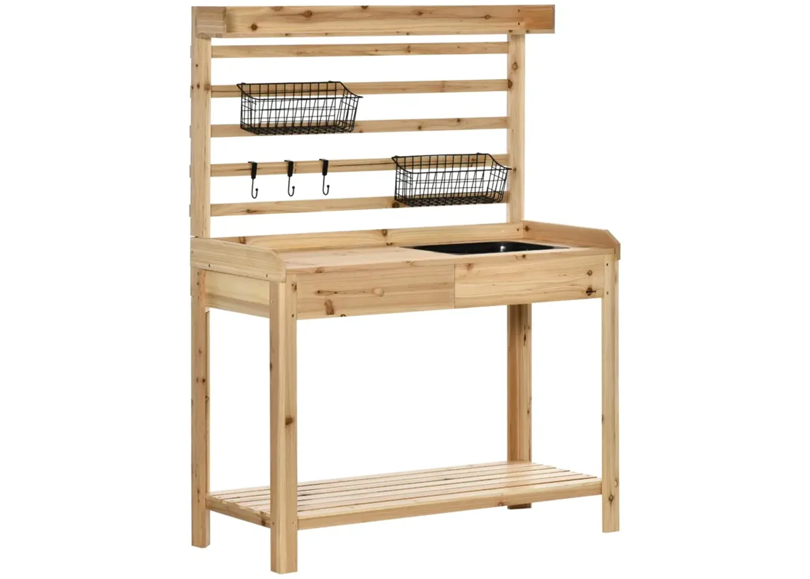 Natural Garden Helper: Potting Bench with Sink and Metal Screen