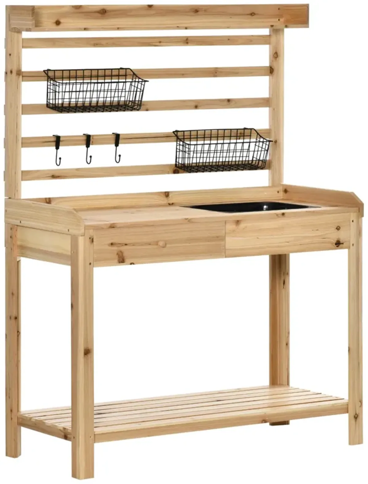 Natural Garden Helper: Potting Bench with Sink and Metal Screen