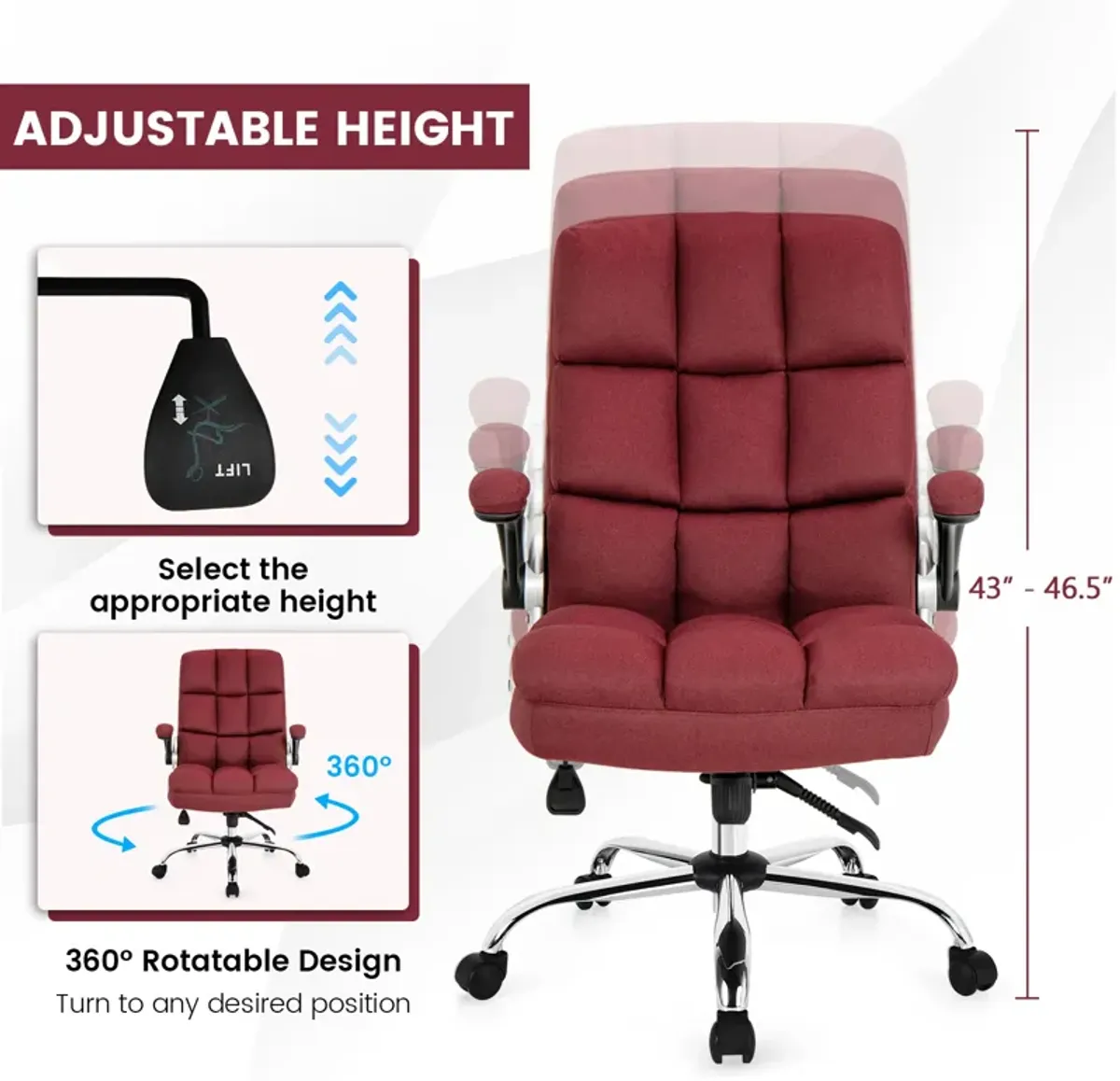 Adjustable Swivel Office Chair with High Back and Flip-up Arm for Home and Office