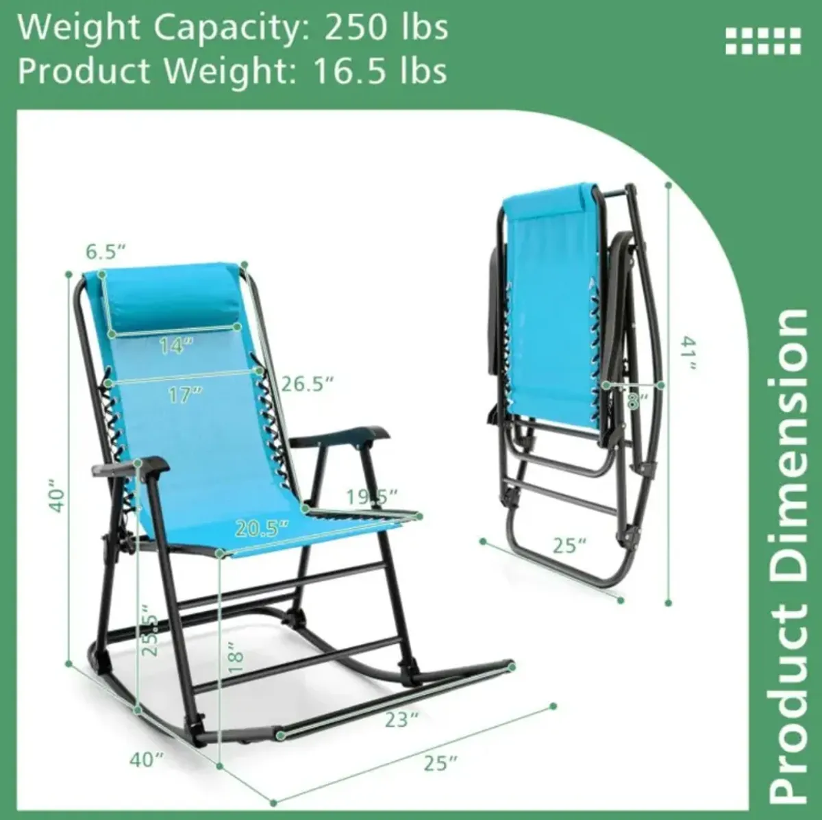 Hivvago Outdoor Patio Camping Lightweight Folding Rocking Chair with Footrest