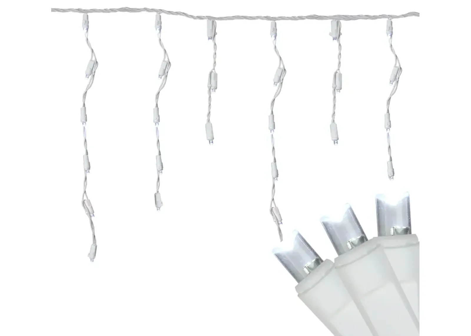 300 Count Cool White LED Wide Angle Icicle Christmas Lights  24.5 ft White Wire