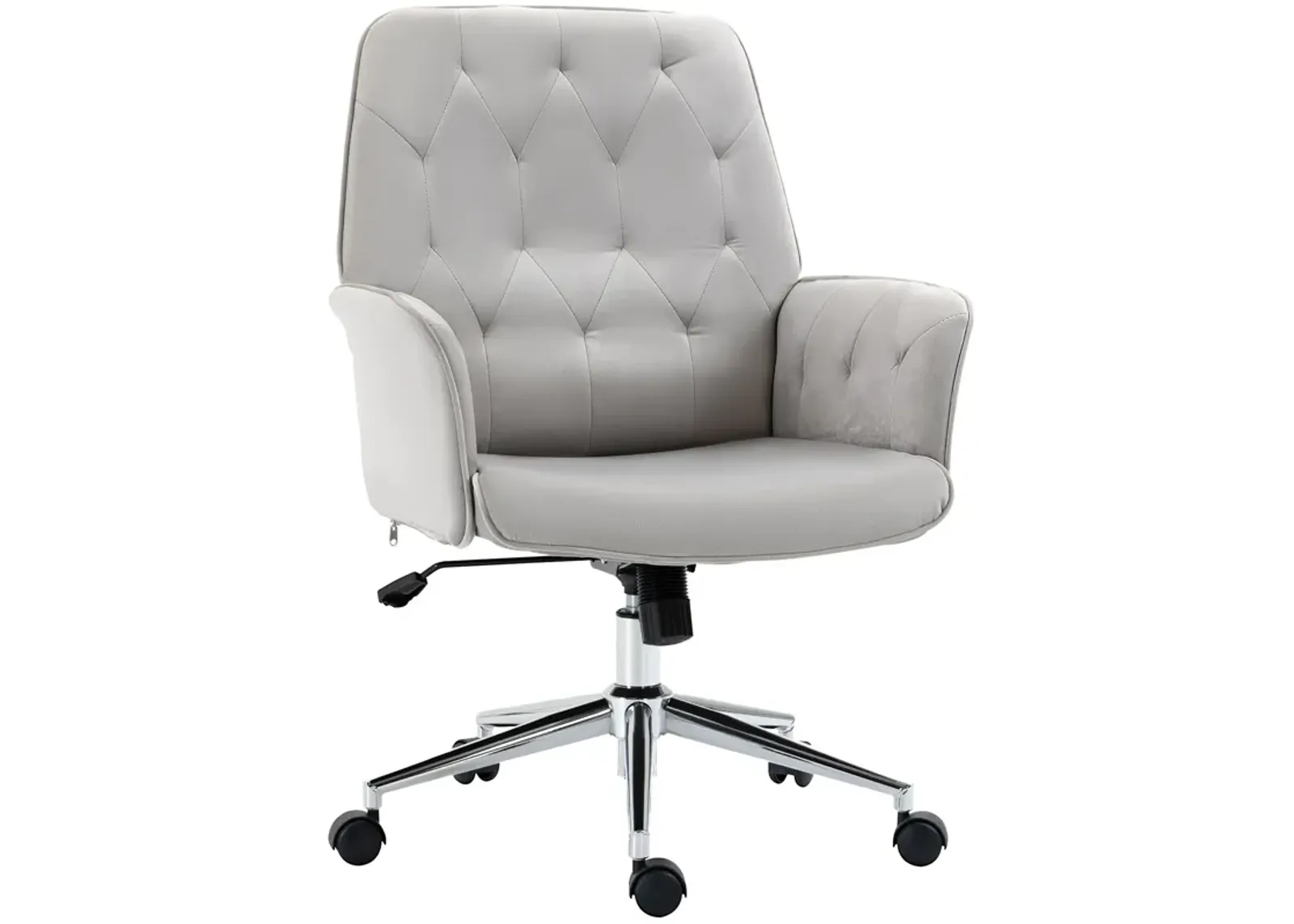 Light Grey Office Seat: Modern Mid-Back Tufted Linen Fabric Chair