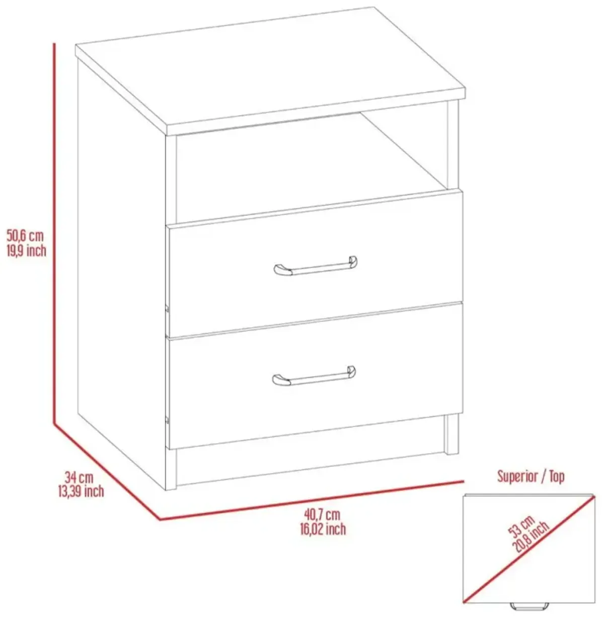 Brookline 2-Drawer 1-Shelf Rectangle Nightstand Light Grey