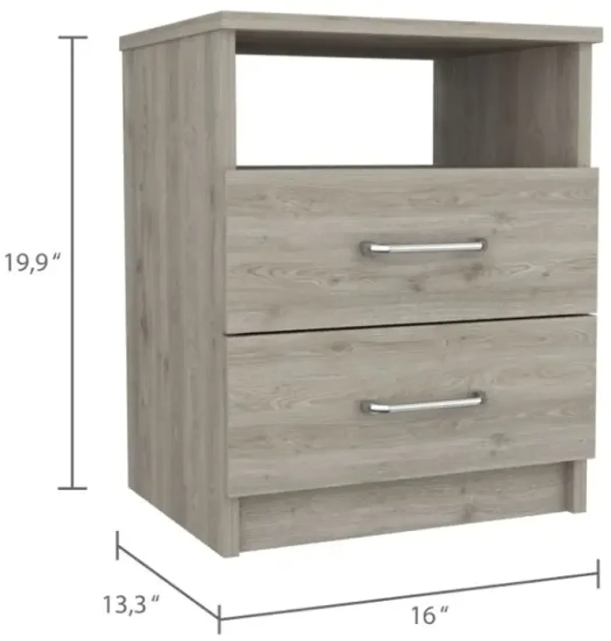 Brookline 2-Drawer 1-Shelf Rectangle Nightstand Light Grey