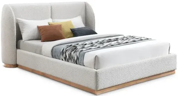 Meridian Furniture Jardin Cream Boucle Fabric Queen Bed