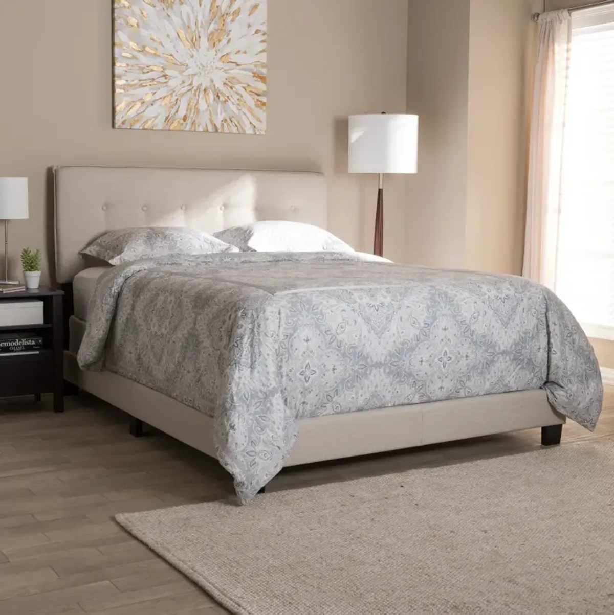 Baxton Studio Audrey Modern and Contemporary Light Beige Fabric Upholstered Full Size Bed