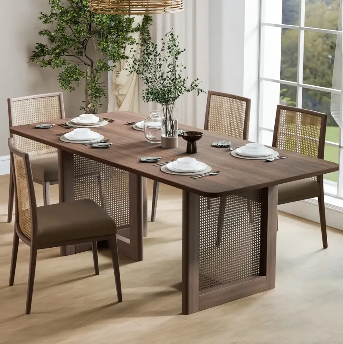 67 Cinna Walnut Oak Wood Rectangle Dining Table (Seats 6)