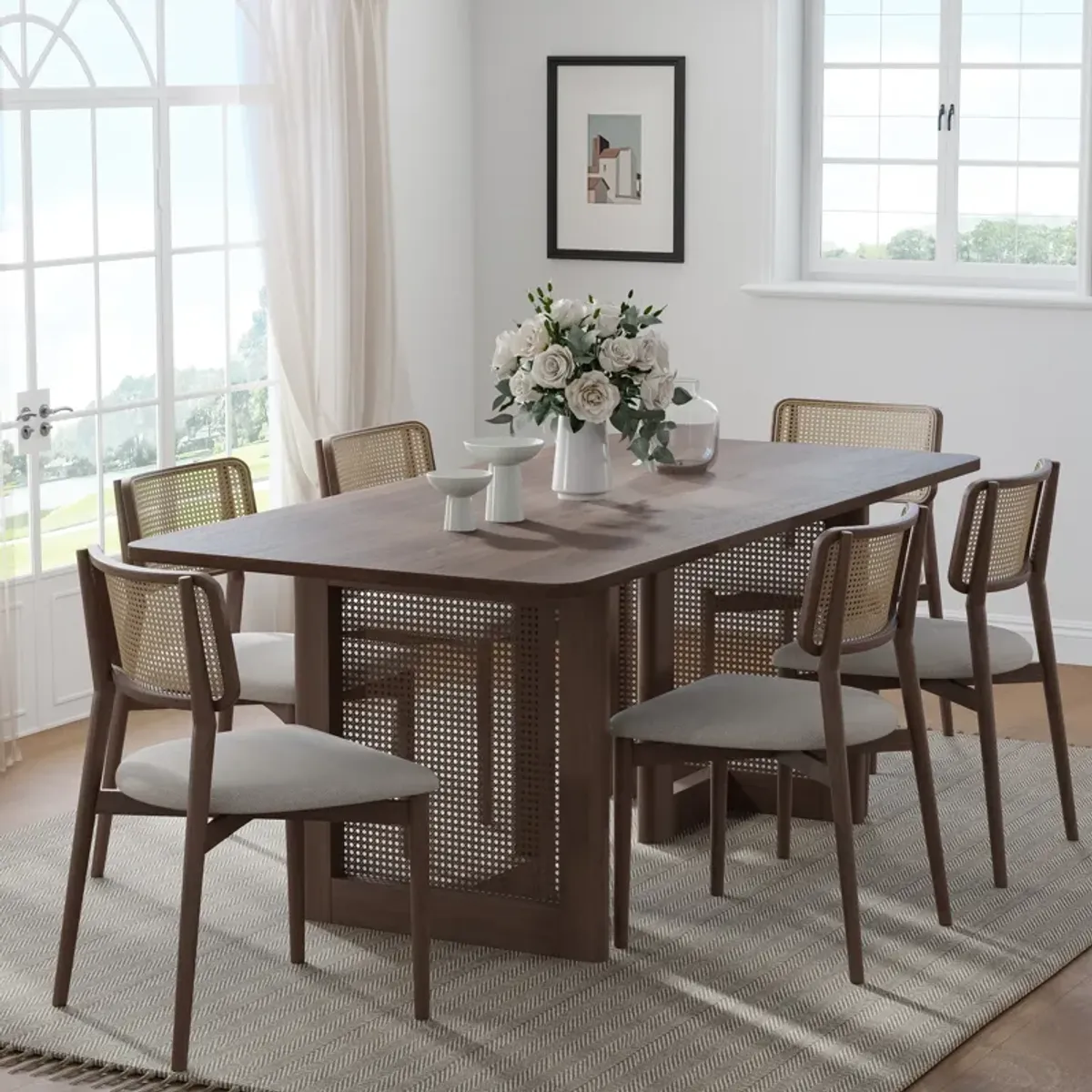 67 Cinna Walnut Oak Wood Rectangle Dining Table (Seats 6)