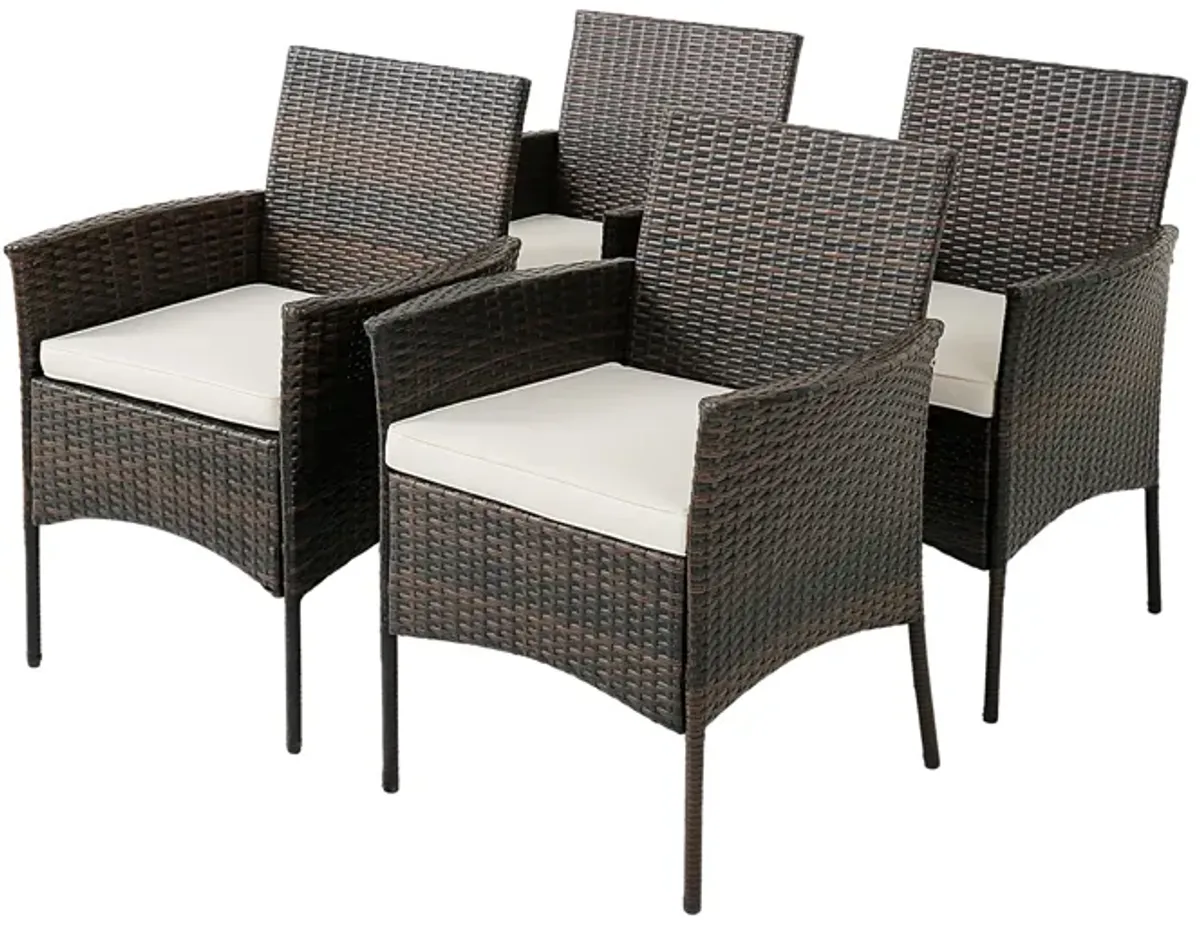 Set of 4 Patio PE Wicker Dining Chairs with Seat Cushions and Armrests-Set of 4