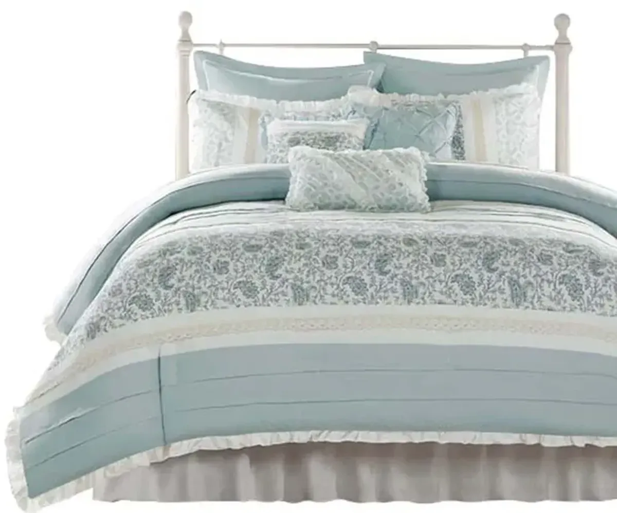 Gracie Mills Singleton 9-Piece Cotton Percale Comforter Set with Paisley Print