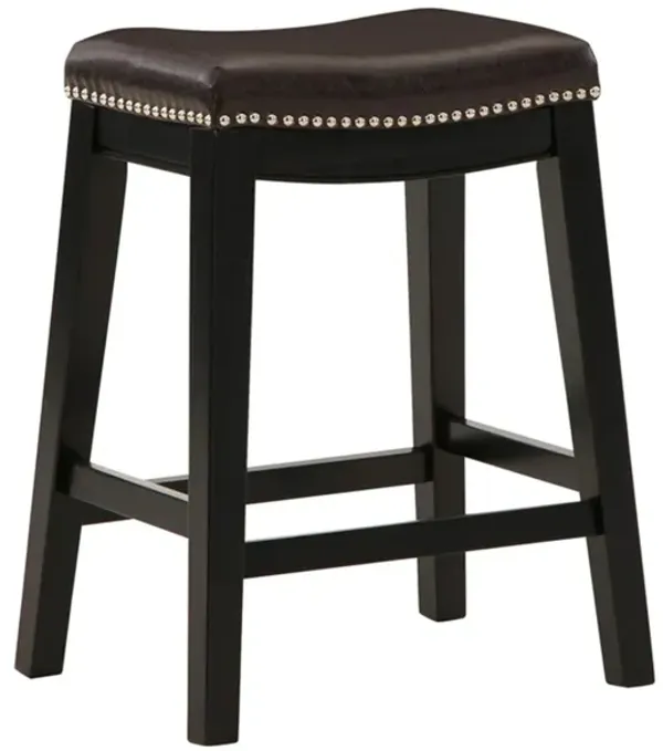 Gia 25 Inch Counter Height Stool, Set of 2, Faux Leather Upholstery, Brown  - Benzara