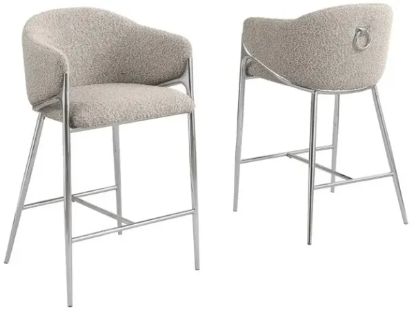 Best Quality Furniture Gray Counterheight (26) In Boucle Fabric And Silver Chrome Base (Set Of 2)