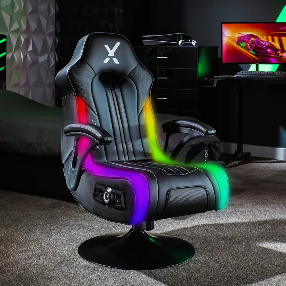 Torque RGB Bluetooth Wireless Audio Pedestal Gaming Chair with Subwoofer and Vibration, Neo Motion, Black/RGB