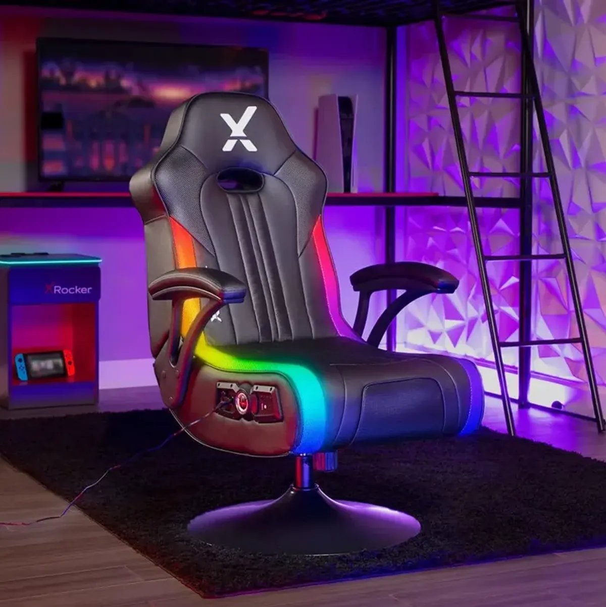 Torque RGB Bluetooth Wireless Audio Pedestal Gaming Chair with Subwoofer and Vibration, Neo Motion, Black/RGB