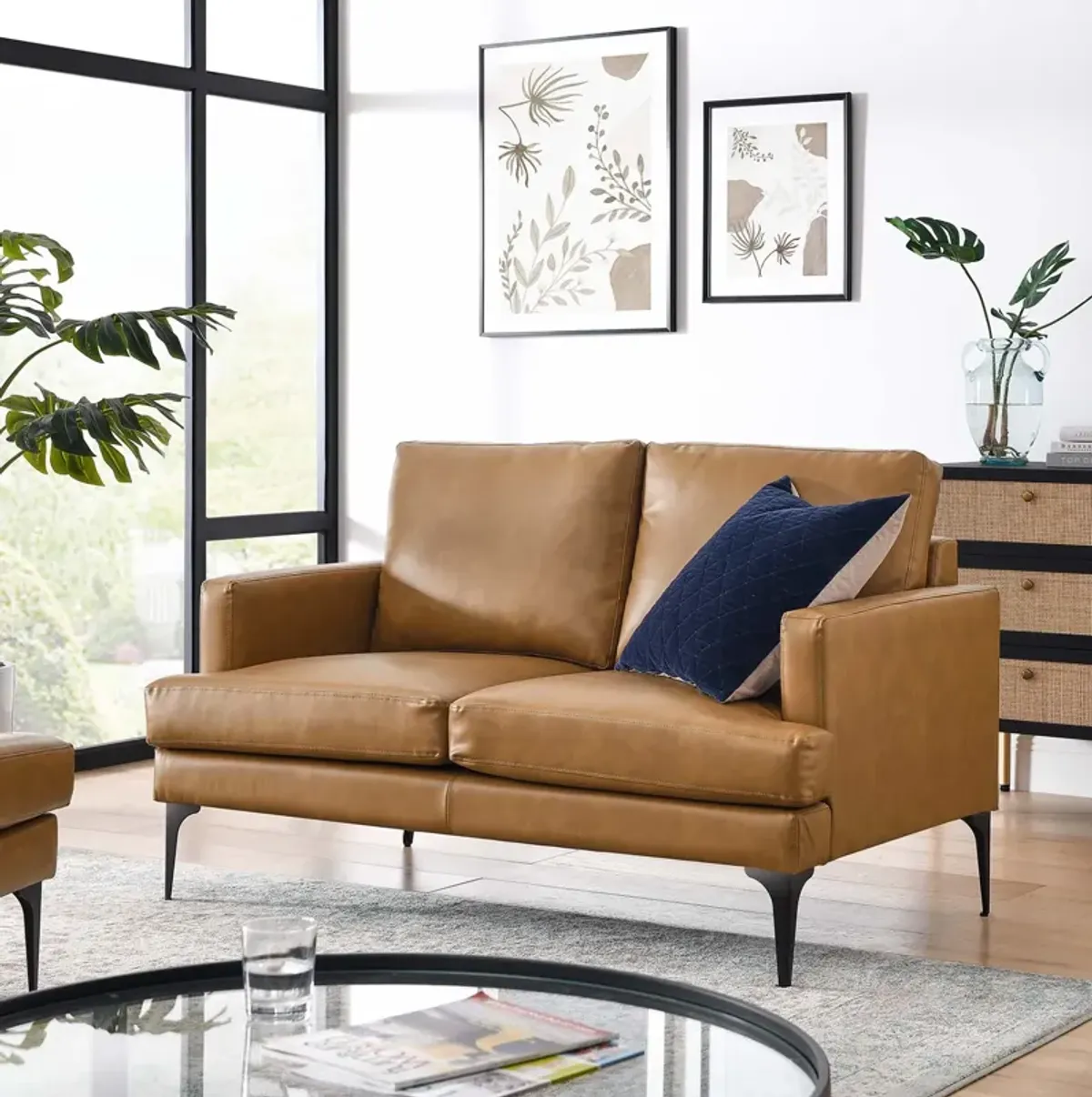 Evermore Vegan Leather Loveseat Tan EEI-6048-TAN