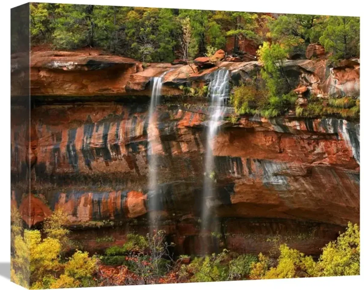 Cascades tumbling 110 feet at Emerald Pools, Zion National Park, Utah-Canvas Art-16x13.28