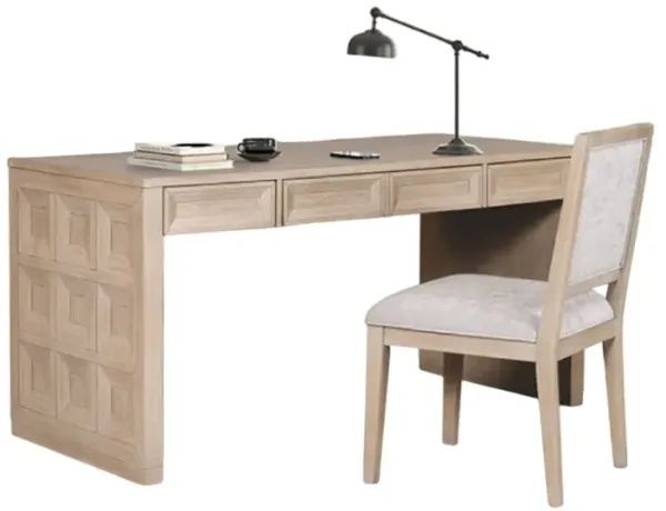 Kizie Writing Desk, 4 Drawers, Tawny Brown Wood, Rectangular 60 Inch - Benzara