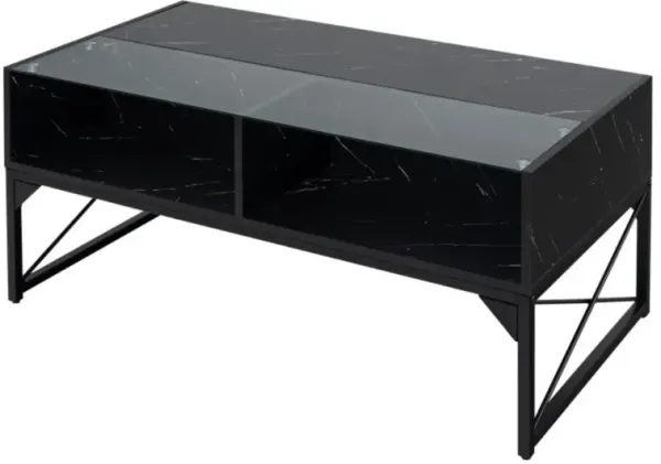 Hivvago Center Table with Faux Marble and Tempered Glass Top