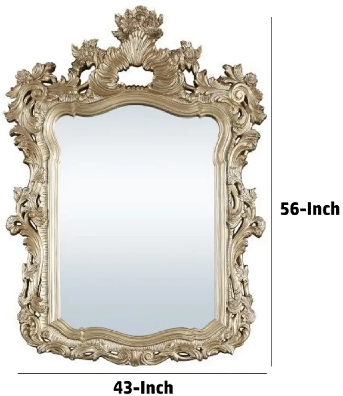 56 Inch Wall Mirror, Ornate Carving, Champagne Gold-Benzara