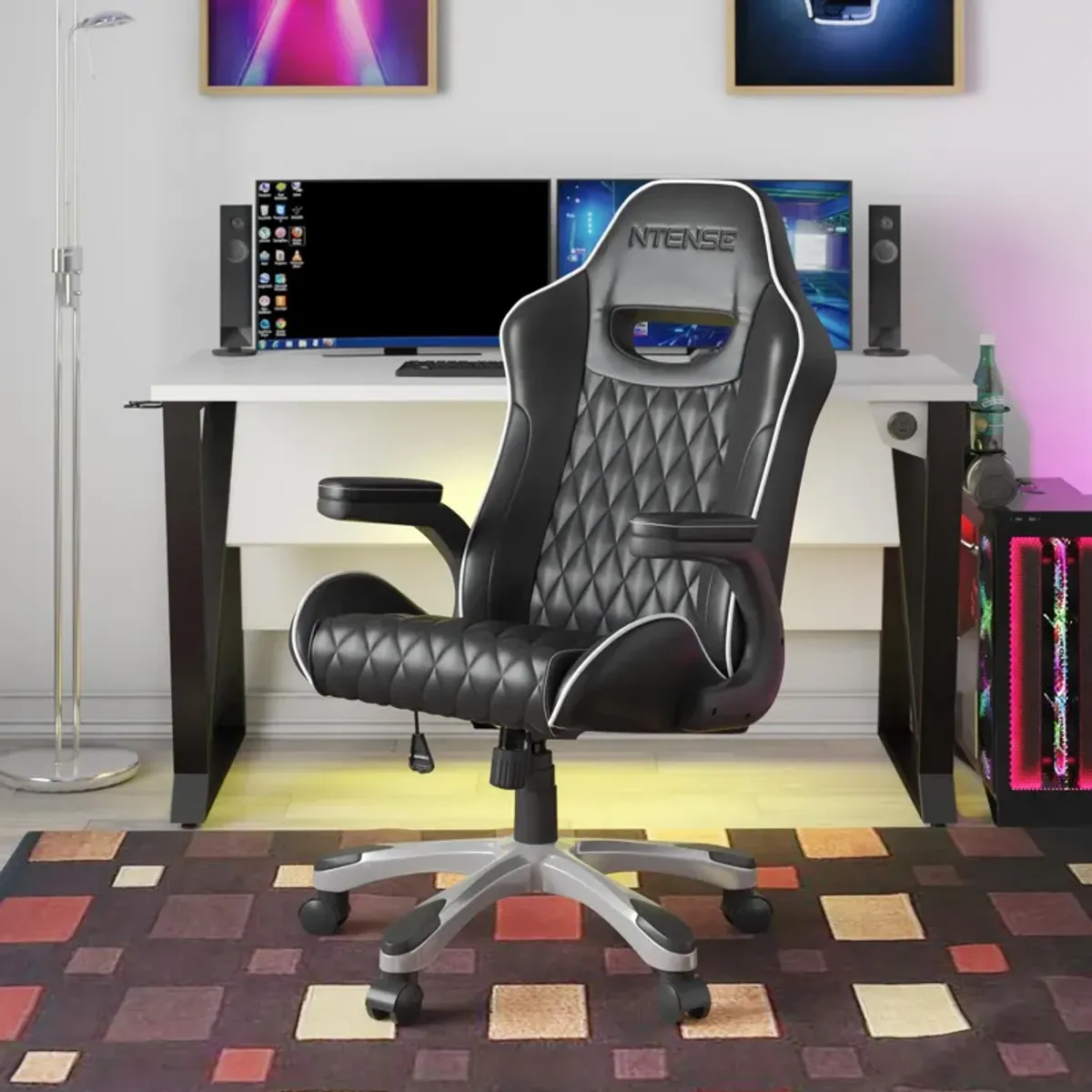 Galaxy Gaming and Office Chair, Black Faux Leather