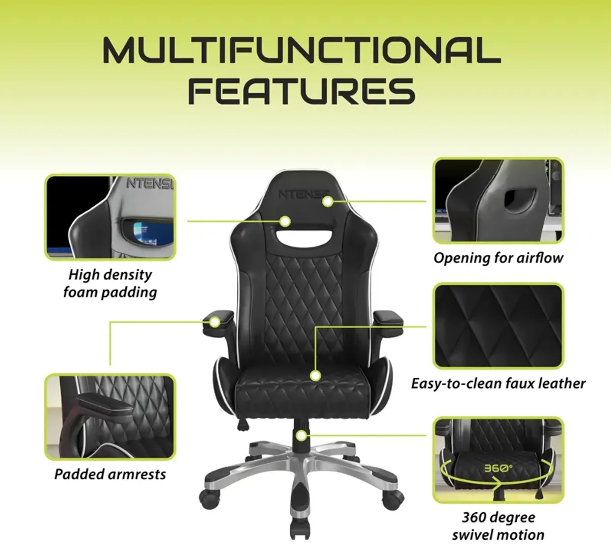 Galaxy Gaming and Office Chair, Black Faux Leather