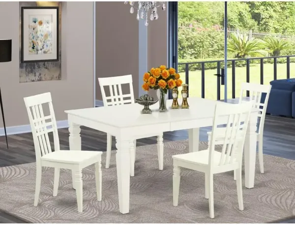 5 Pc rectangular Table and 4 Wood Chairs for Dining room in Linen White
