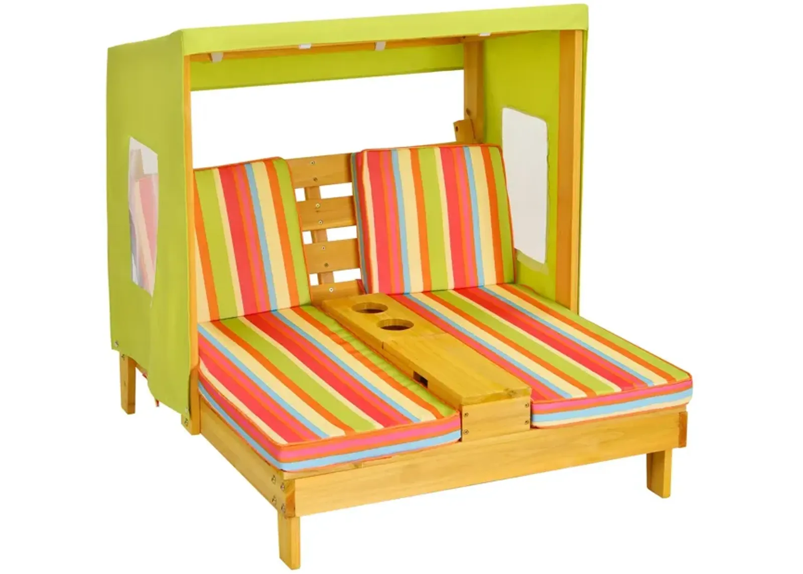 Kids Patio Lounge Chair with Cup Holders and Awning