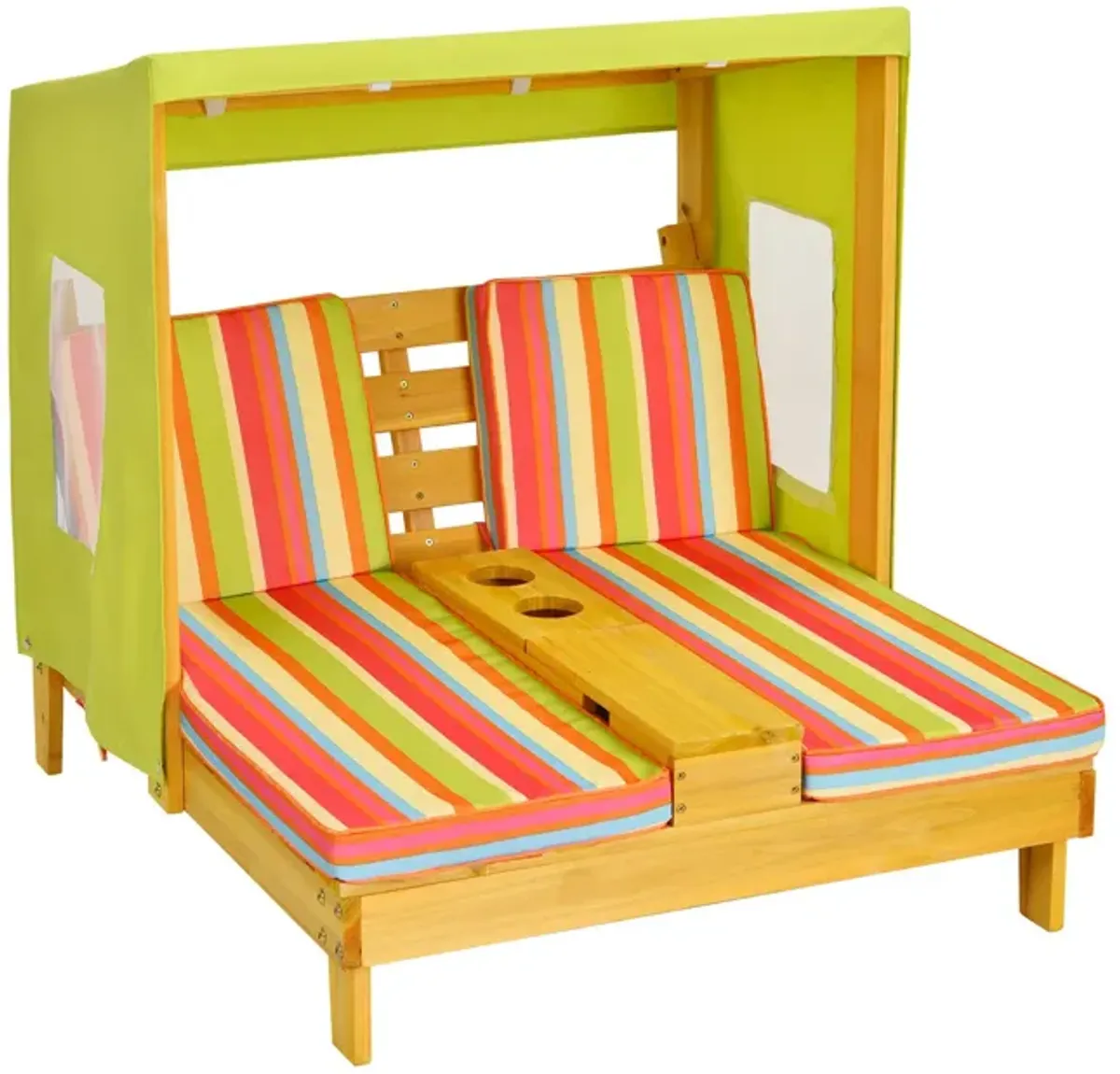 Kids Patio Lounge Chair with Cup Holders and Awning