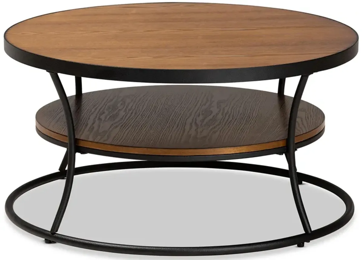 Baxton Studio Albany Walnut Brown Finished Wood And Black Finished Metal 1 Shelf Coffee Table