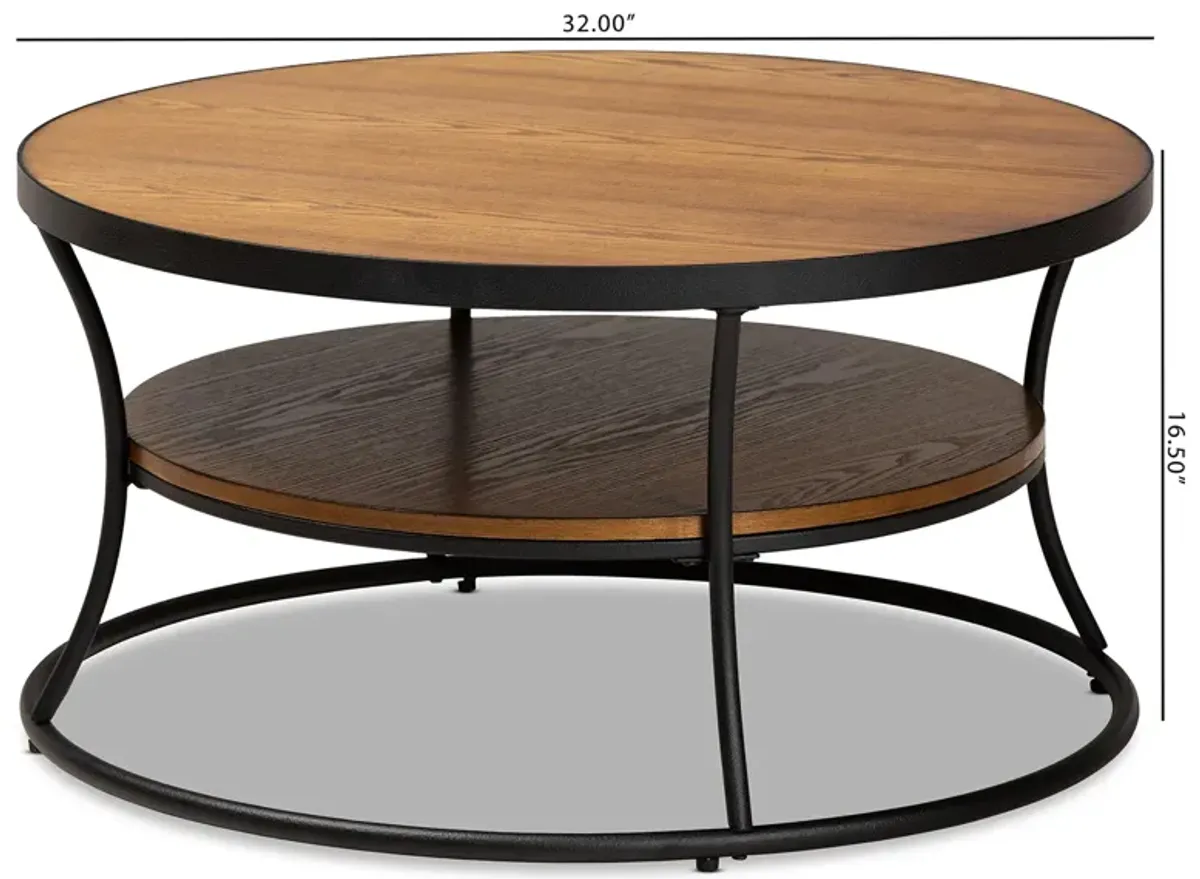 Baxton Studio Albany Walnut Brown Finished Wood And Black Finished Metal 1 Shelf Coffee Table