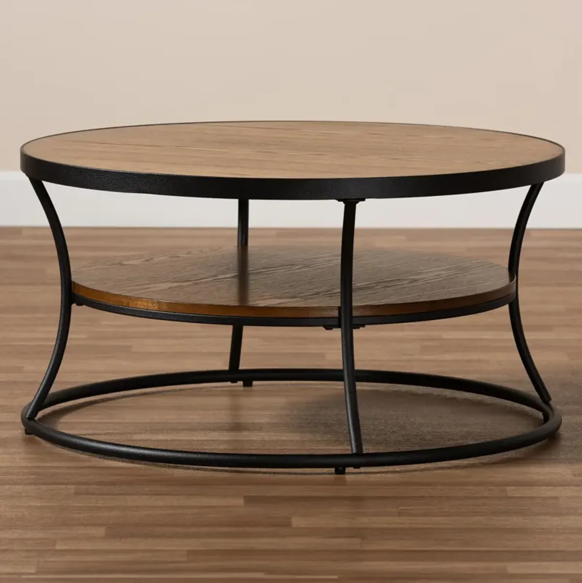 Baxton Studio Albany Walnut Brown Finished Wood And Black Finished Metal 1 Shelf Coffee Table