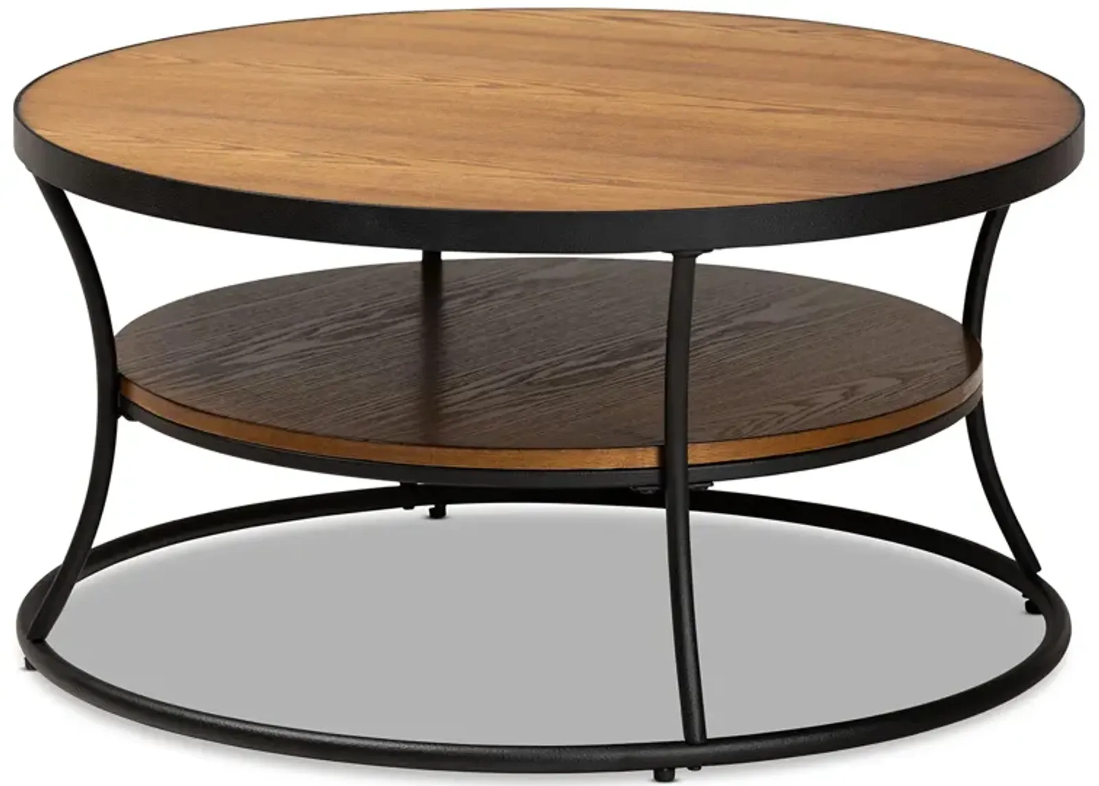 Baxton Studio Albany Walnut Brown Finished Wood And Black Finished Metal 1 Shelf Coffee Table