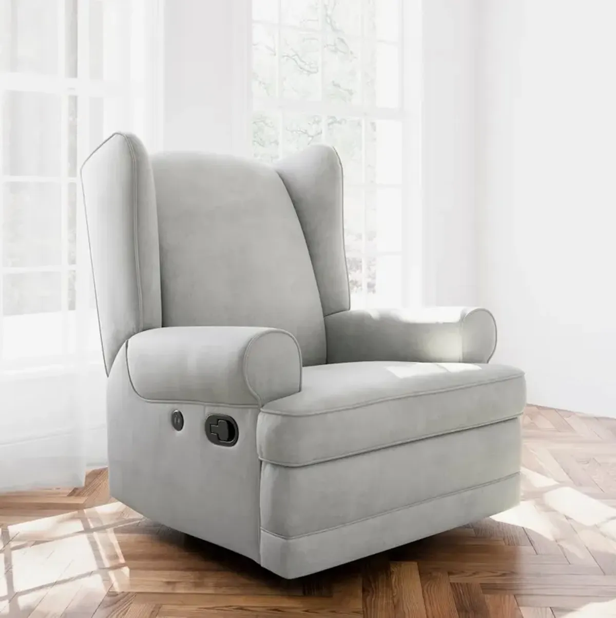 Storkcraft Serenity Wingback Upholstered Recliner Glider - Steel