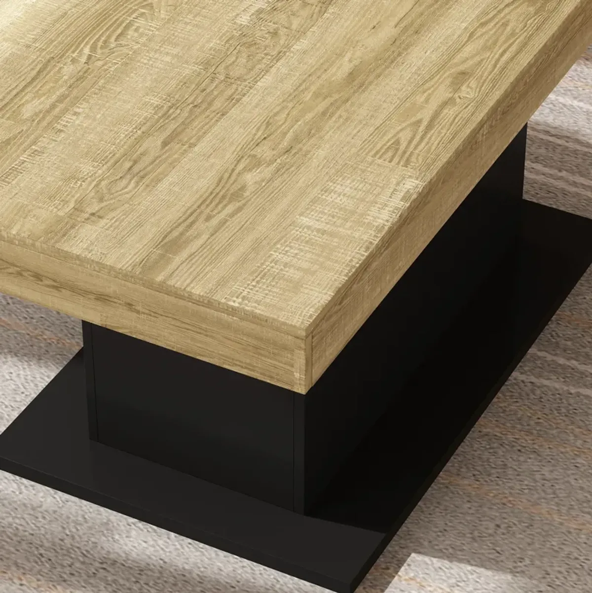 63- 78.7 in. Adjustable Width, Rectangle Wooden Grain Top & Black Bottom, Home Office Desk, Computer Desk, Writing Desk