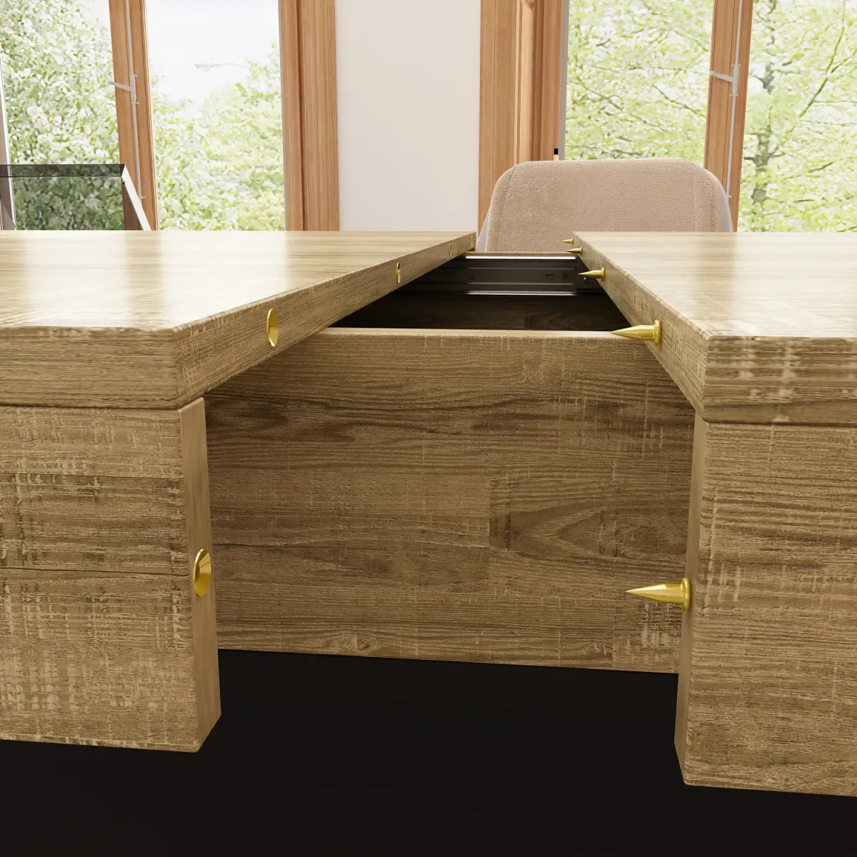 63- 78.7 in. Adjustable Width, Rectangle Wooden Grain Top & Black Bottom, Home Office Desk, Computer Desk, Writing Desk