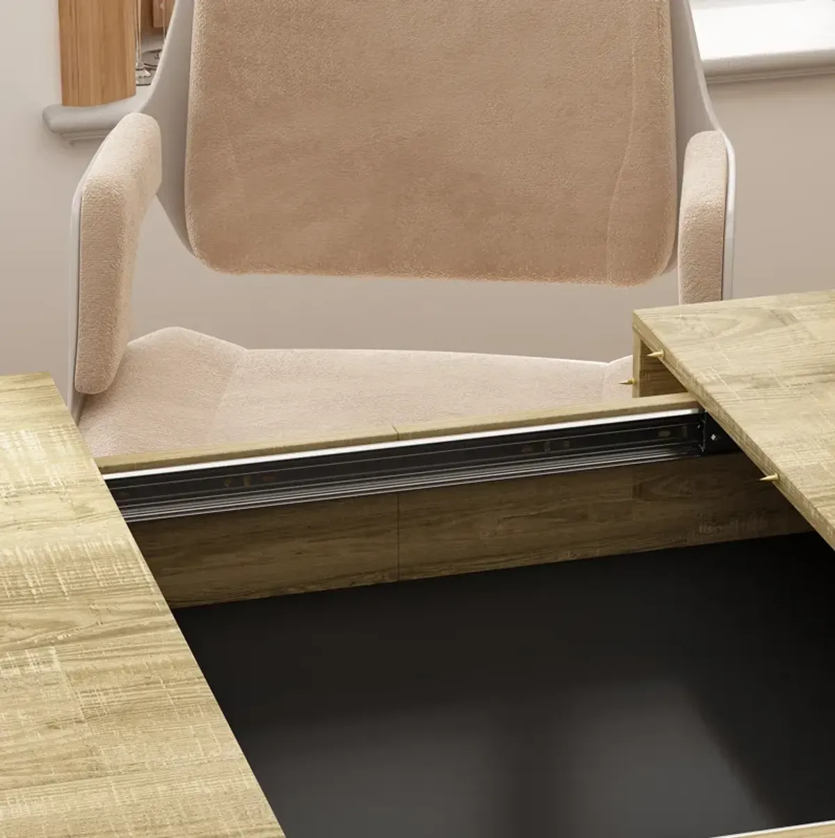 63- 78.7 in. Adjustable Width, Rectangle Wooden Grain Top & Black Bottom, Home Office Desk, Computer Desk, Writing Desk