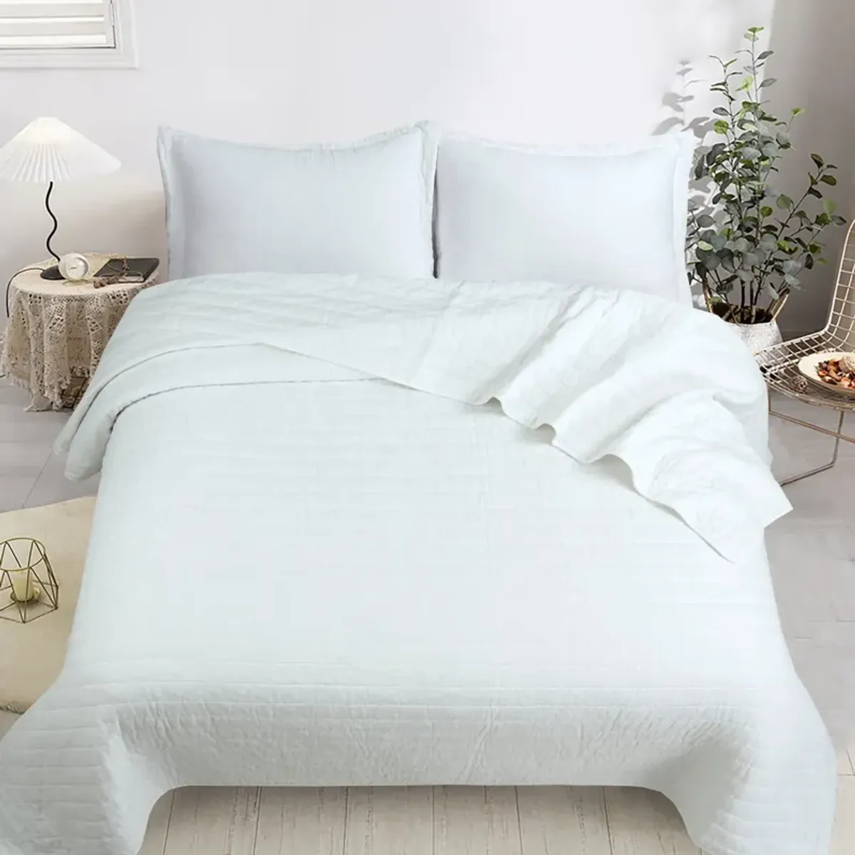 MarCielo 3 PCS 100% Cotton Oversized Bedspread Set Stitching