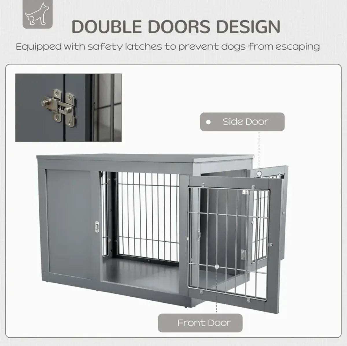 Gray Pet End Table: 33" Indoor Dog Cage with Double Doors