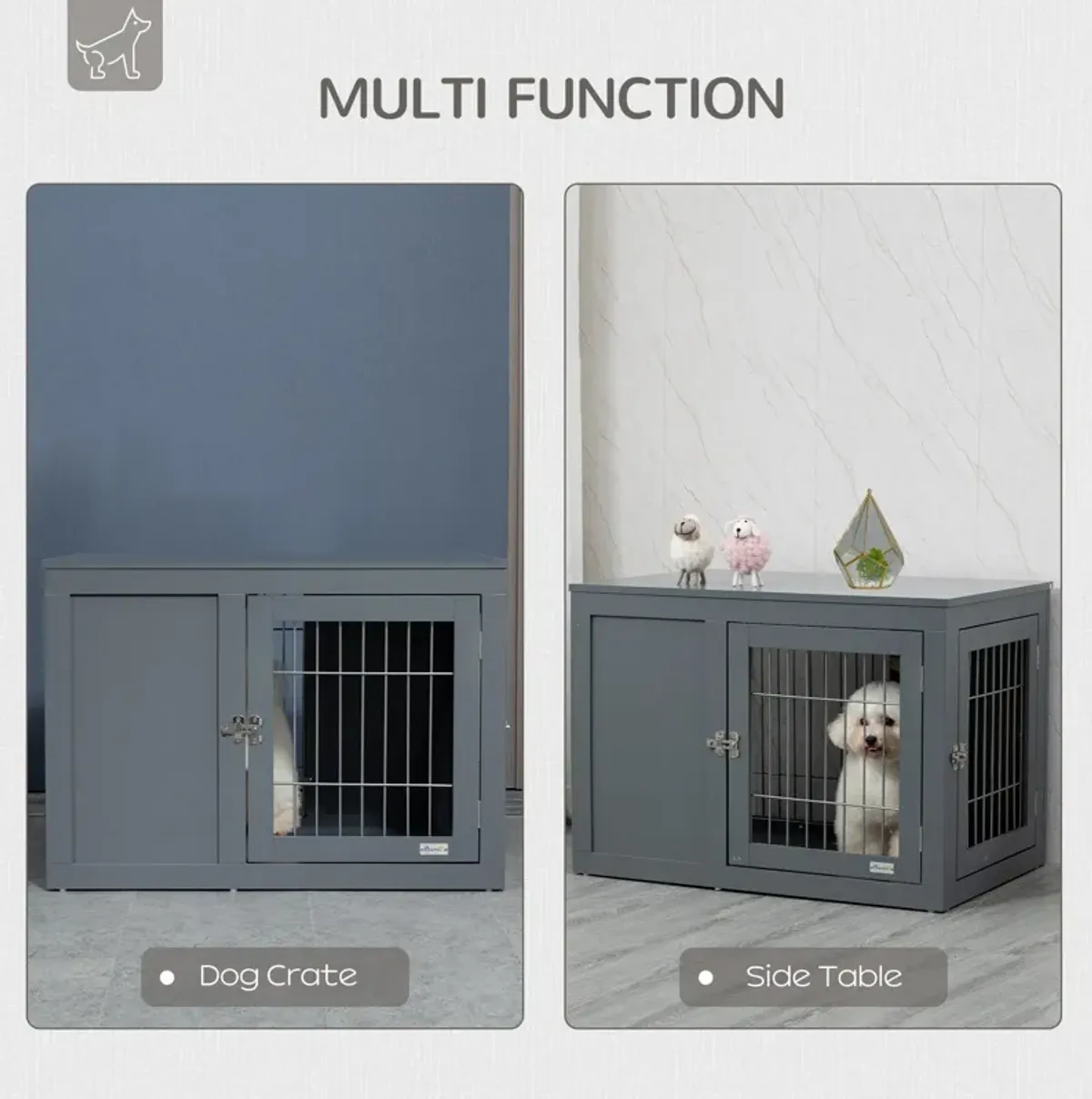 Gray Pet End Table: 33" Indoor Dog Cage with Double Doors