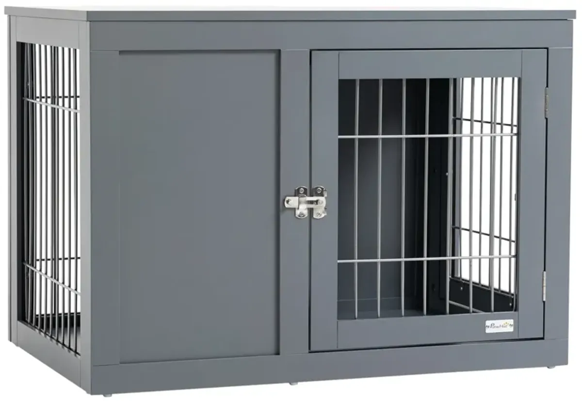 Gray Pet End Table: 33" Indoor Dog Cage with Double Doors