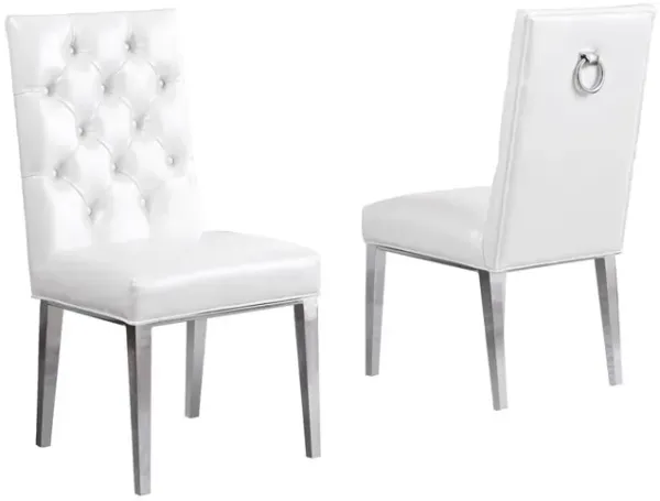 White Marble 5pc Set Ring Chairs in White Faux Leather