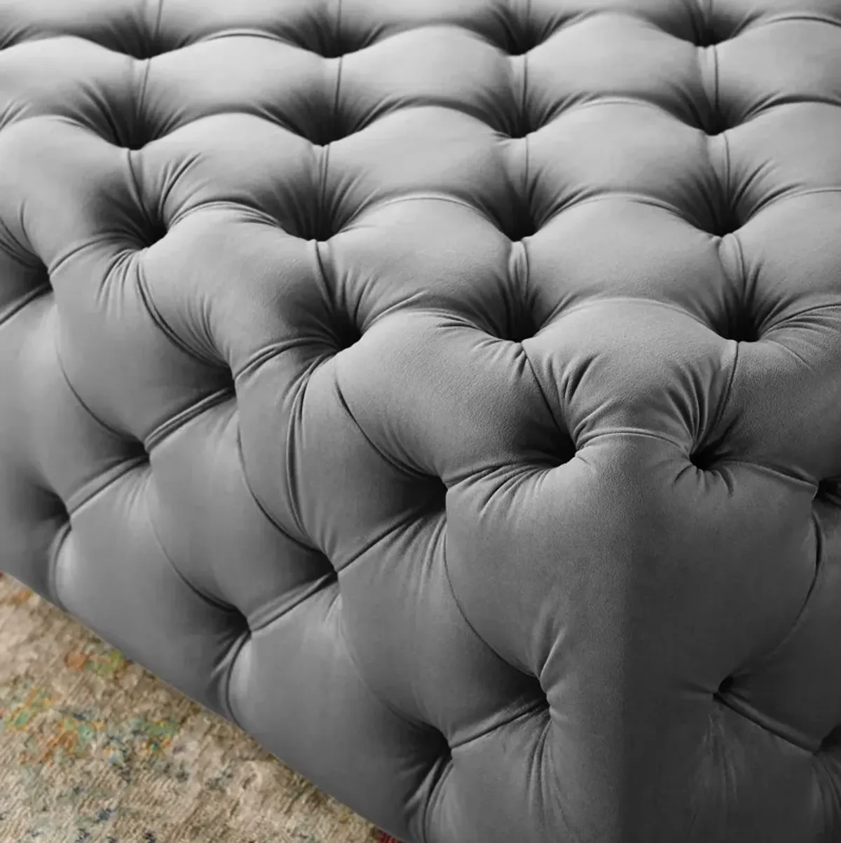 Amour Tufted Button Large Square Faux Leather Ottoman