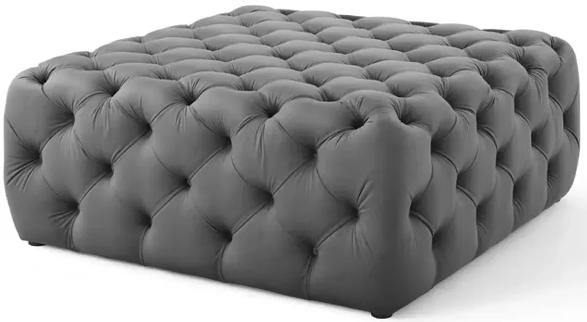 Amour Tufted Button Large Square Faux Leather Ottoman