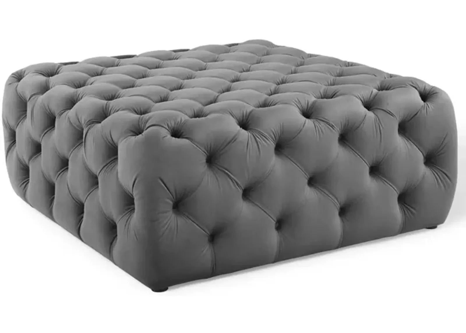 Amour Tufted Button Large Square Faux Leather Ottoman